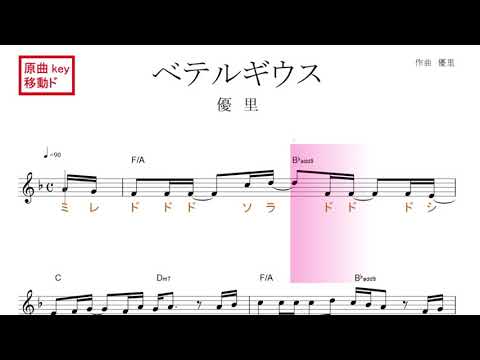 ベテルギウス（優里）原曲key 移動ド読み ／ドレミで歌う楽譜【コード付き】
