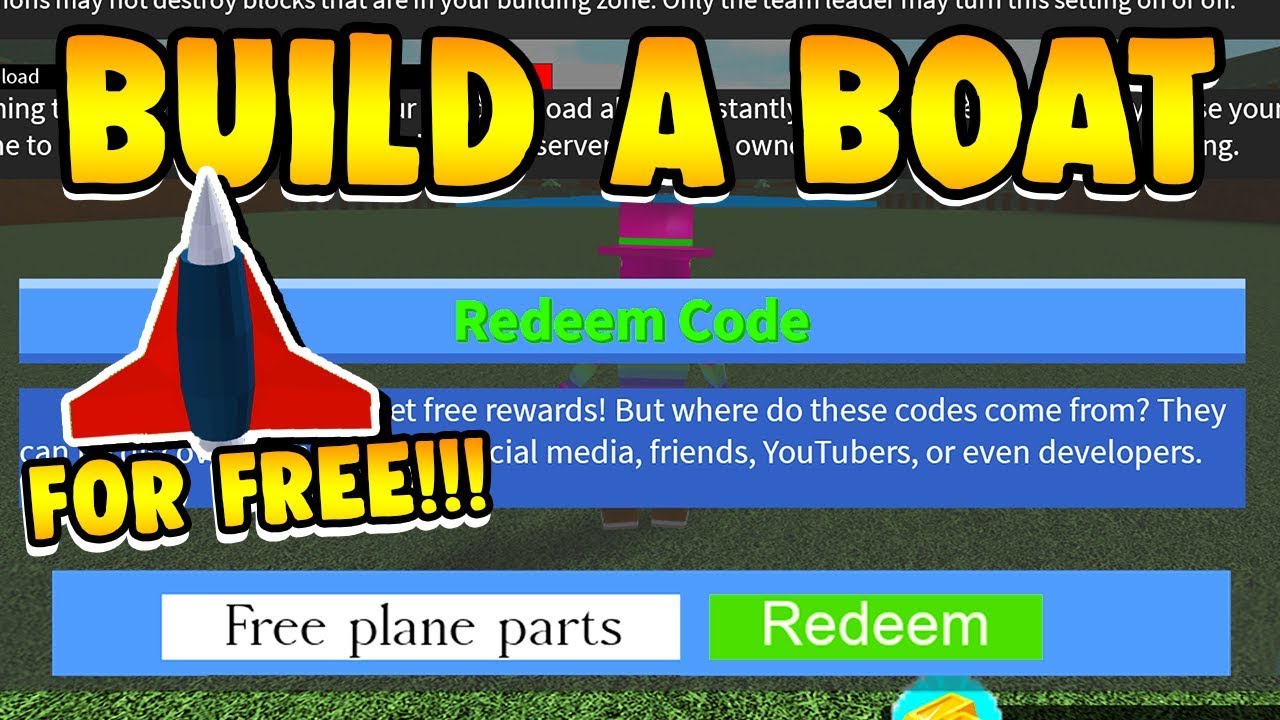 Build A Boat Free Plane Parts Code 2 New Codes Youtube