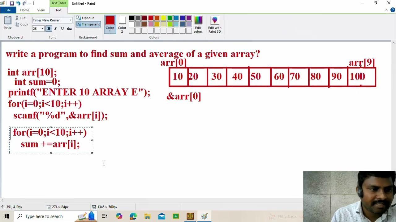 Arrays in C language write a program to find sum of array elements and ...