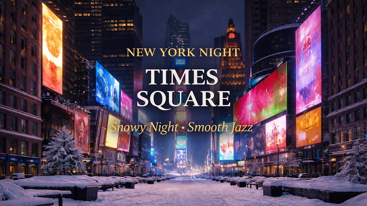 ❄️Times Square Snowy Night Ambiance – 1 Hour Smooth Jazz – New York Night Vibes