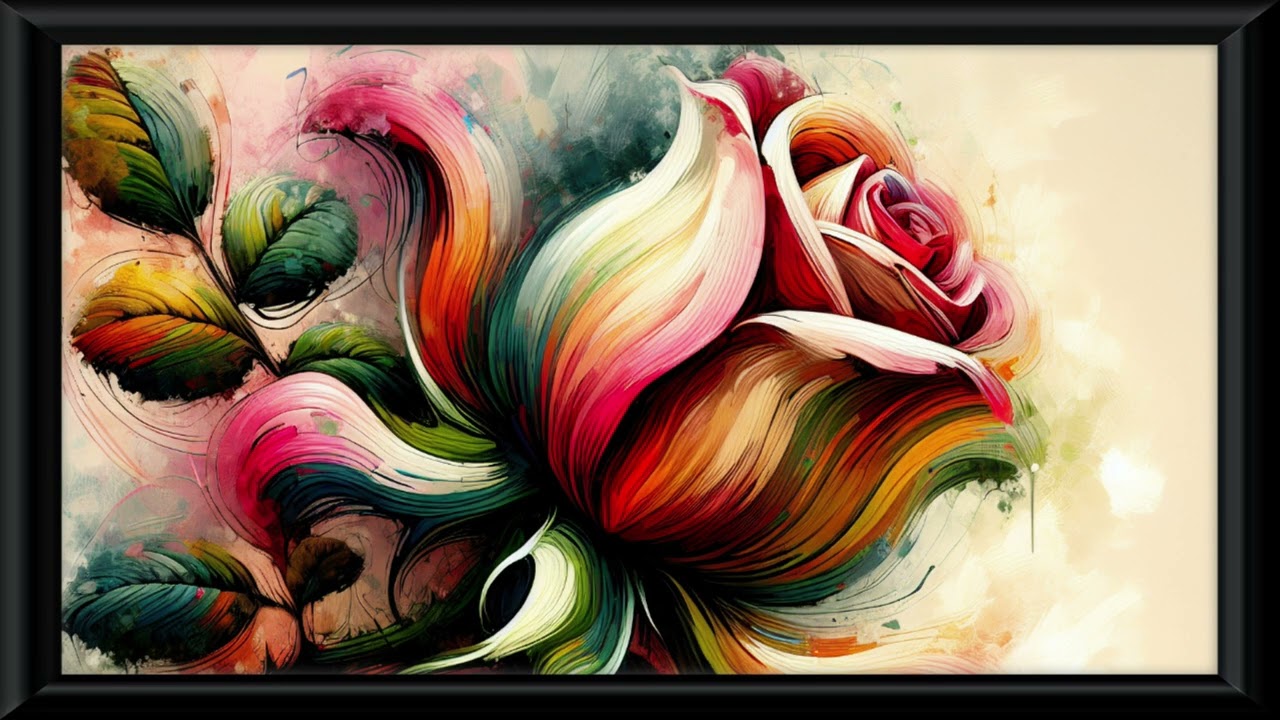 Abstract Rose Oil Painting – 4K Framed Floral TV Art Screensaver for Samsung Frame TV