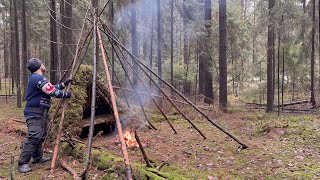 I BUILT A DOUBLE COZY SHELTER “DOME”. SINGLE CAMPING IN THE FOREST. I SURVIVL WILDLIFE SURVIVAL