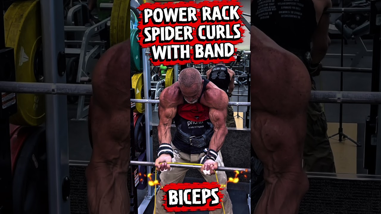 POWER RACK, SPIDER CURLS WITH RESISTANCE BAND AND BARBELL #biceps #workout #CURLS #workouttips #fit