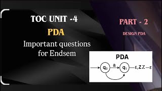 Toc | Unit  4 | Pda | Design PDA | Important questions and techniques for endsem | part-2 |