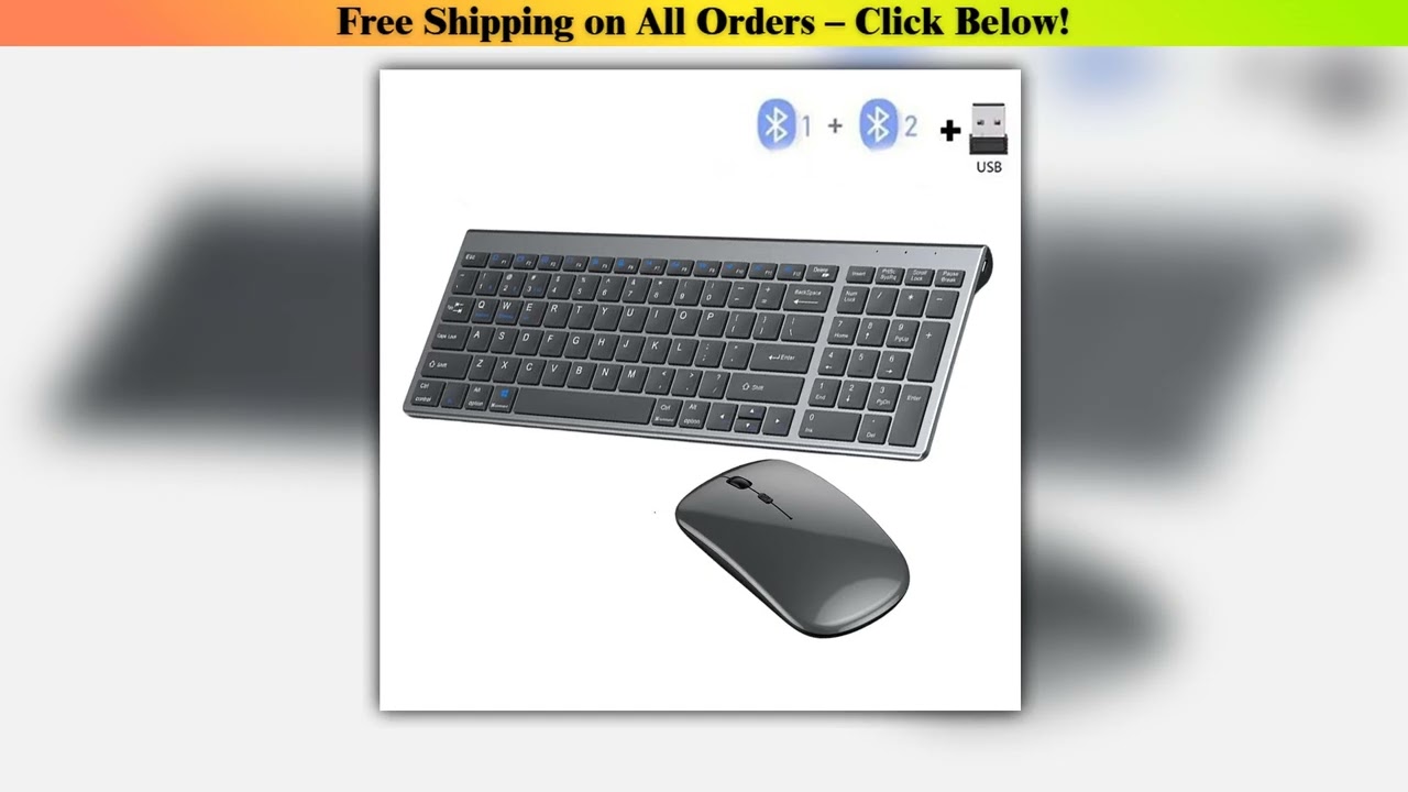 Gray Bluetooth 5.0 & 2.4G Wireless Keyboard Mouse Combo Rechargeable Full Size Wireless Keyboard