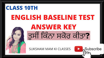CLASS 10TH BASELINE TEST ANSWER KEY PSEB