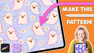 Create a Cozy Cute Ghost Pattern for Halloween in Procreate Tutorial Free Brushes Palette