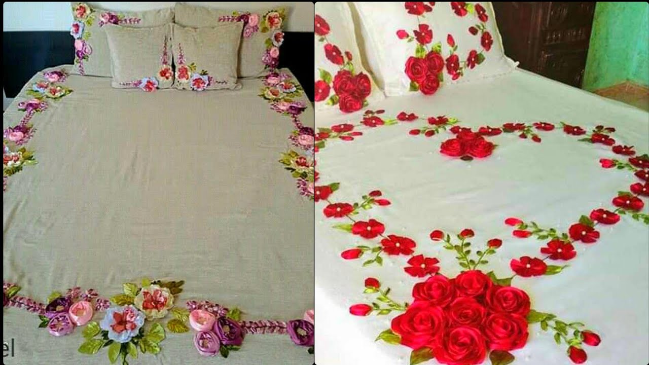 Top Latest Beautiful Embroidered And Applique Bed Sheets Pillow Design