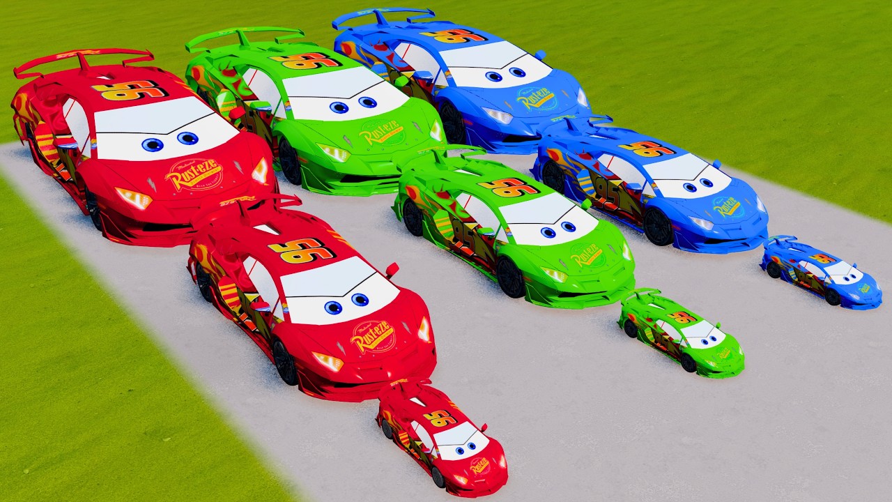 TRANSPORTING PIXAR CARS & FRUITS WITH COLORED & JOHN DEERE vs CLAAS vs TRACTORS - BeamNG.drive #983