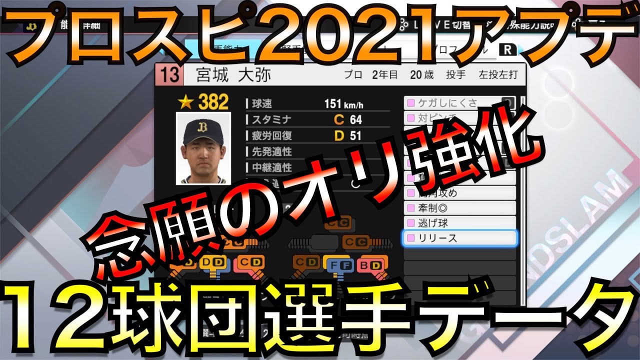 プロスピ21 12球団全選手能力データver 1 3 0 8 26データアプデ プロ野球スピリッツ21 Youtube