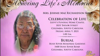 Mrs. Johnie Mae Richardson Boyd- April 9, 2021- Leevy's Funeral Home Livestream