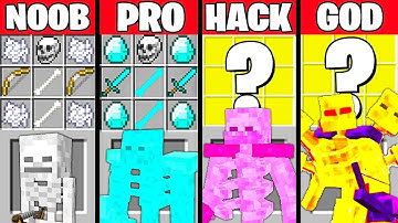 Minecraft Battle: SKELETON MUTANT CRAFTING CHALLENGE - NOOB vs PRO vs HACKER vs GOD Funny Animation
