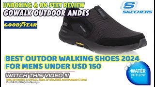 SIZE 41 - ORIGINAL ASLI SKECHERS GO WALK OUTDOOR ANDES GOODYEAR TRAIL WATER REPELLENT SEPATU CASUAL KERJA SLIP ON PRIA FULL BLACK not walker arch fit