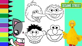 Coloring Sesame Street Heads Elmo Big Bird Oscar Ernie Coloring Book Pages | Sprinkled Donuts JR