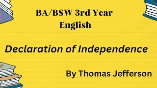 Declaration Of Independence Thomas Jefferson Summary Ba Third Year Compulsory English