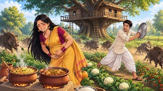 Pregnant Wife & Husband Build a Tree House in Their Vegetable Farm | Indian Village Life Story