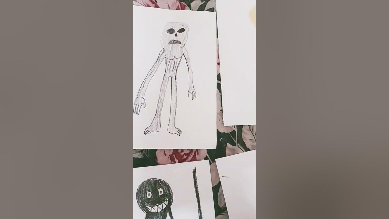 my backrooms drawings of the batirea,duller,smiler and buff varient