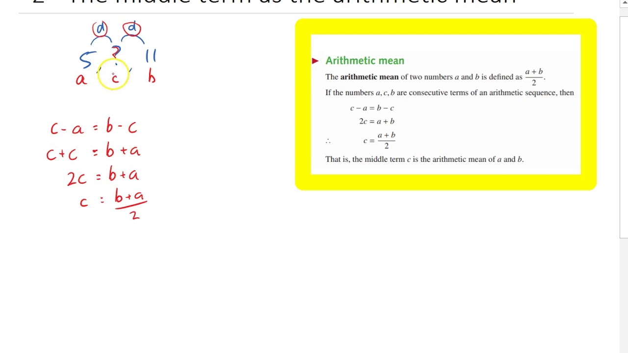 The Middle Term as the arithmetic mean in an arithmetic sequence - YouTube