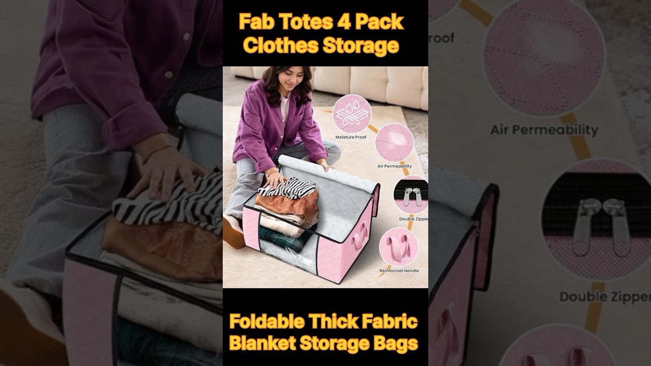 Fab totes 4 Pack Clothes Storage, Foldable Thick Fabric Bags . 