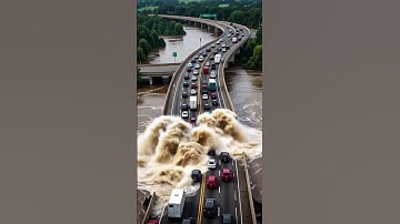 a massive highway bridge collapse caused by catastrophic flooding