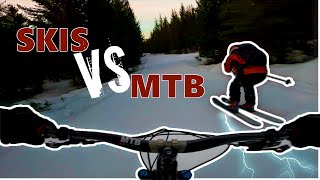 Mountain Bike VS Skis DOWNHILL race in WINTER