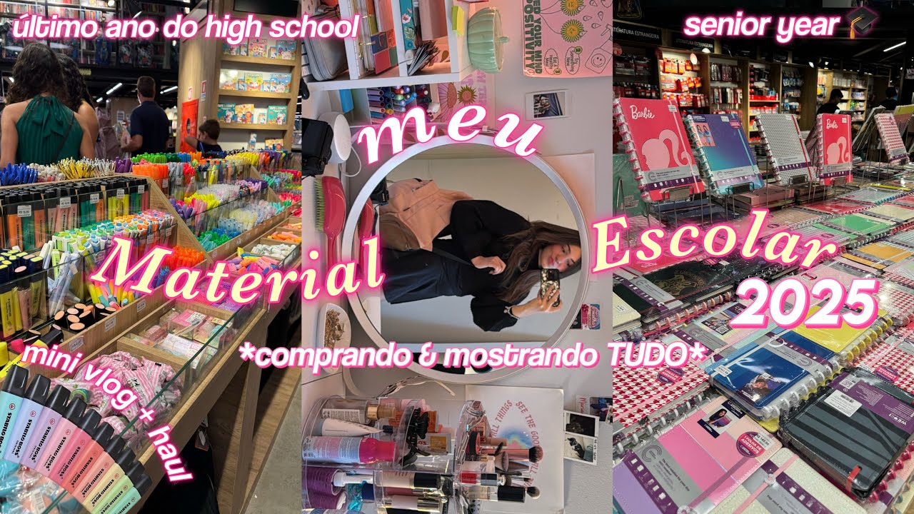 MEU MATERIAL ESCOLAR 2025 🎀 🎓📖| ÚLTIMO ano do high school, comprando & mostrando TUDO!!