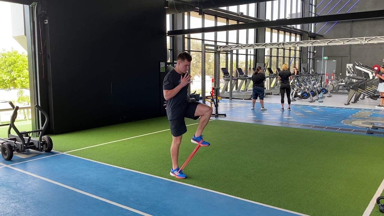 Hip Mobilise Standing Banded Knee Drive YouTube