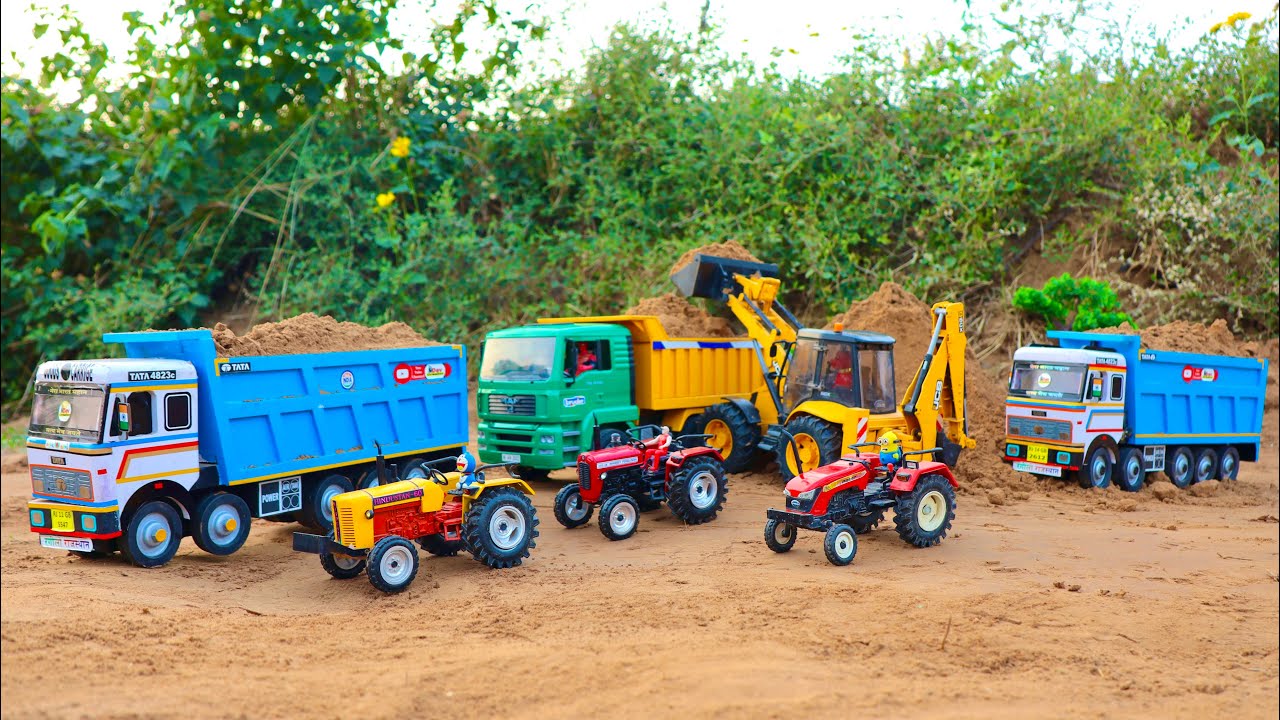 JCB 5cx Backhoe Loading Brown Mud in Tata 2518 truck | Sonalika 60 Rx tractor |@MrDevCreators