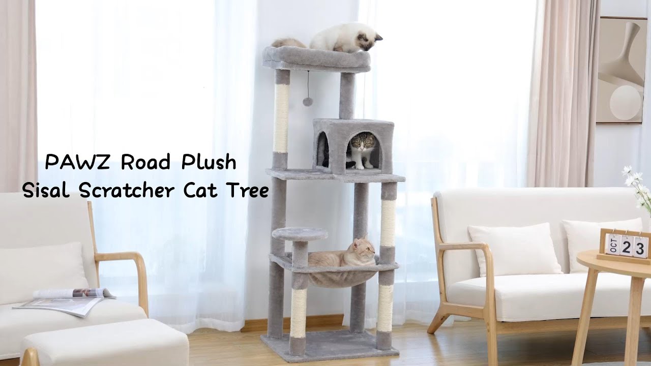 Unleash the Fun Of Your Cats: PAWZ Road Plush Sisal Scratcher Cat Tree （AMT0110GY）