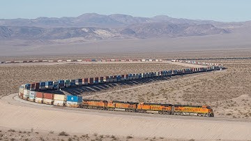 BNSF Monster stack train in the Mojave Desert