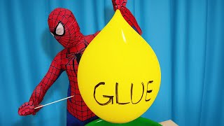 Superhero Spiderman Making Slime With Giant Balloons