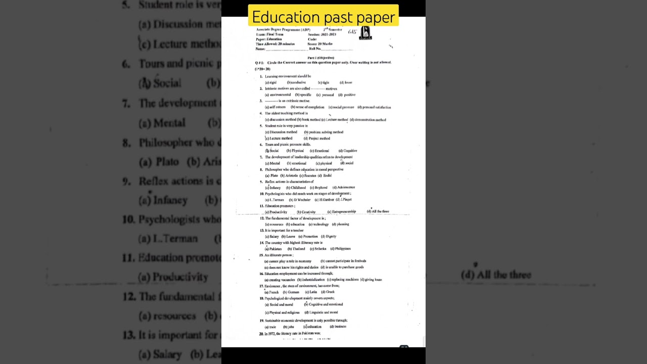 Education past paper||ADP 2nd semester