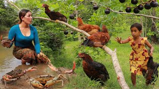 Survival skills Catch many crab and chicken in forest Cooking chicken soup +3food of survival