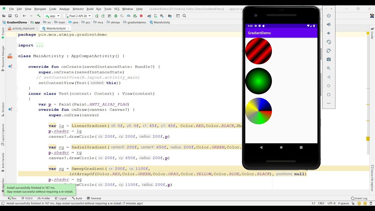 Màu Gradient là xu hướng thiết kế đại chúng hiện nay, và Kotlin đã mang đến cho Android một công cụ tuyệt vời để sử dụng được một cách tuyệt đối. Nếu muốn tạo ra những giao diện ấn tượng và đẹp mắt, hãy thử xem hình ảnh liên quan đến từ khóa Android Kotlin Gradient.