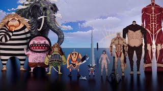 One Piece VS Attack on Titan, monsters size comparison | 3D animation