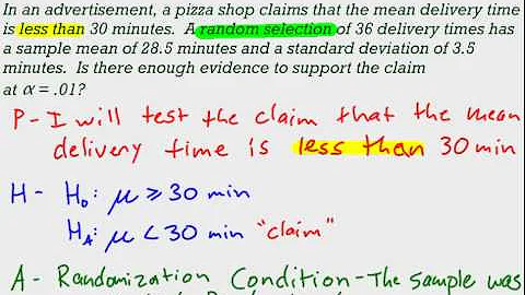 Hypothesis Test for Large Sample Means - One Tail Example
