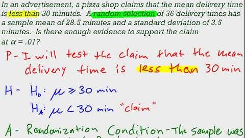 Hypothesis Test for Large Sample Means - One Tail Example