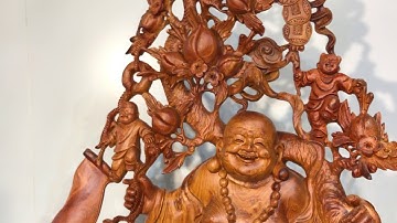 Tượng gỗ Di Lặc Vác Cành Đào Khổng Lồ - Gỗ Hương - Tượng gỗ Nguyên Hồng