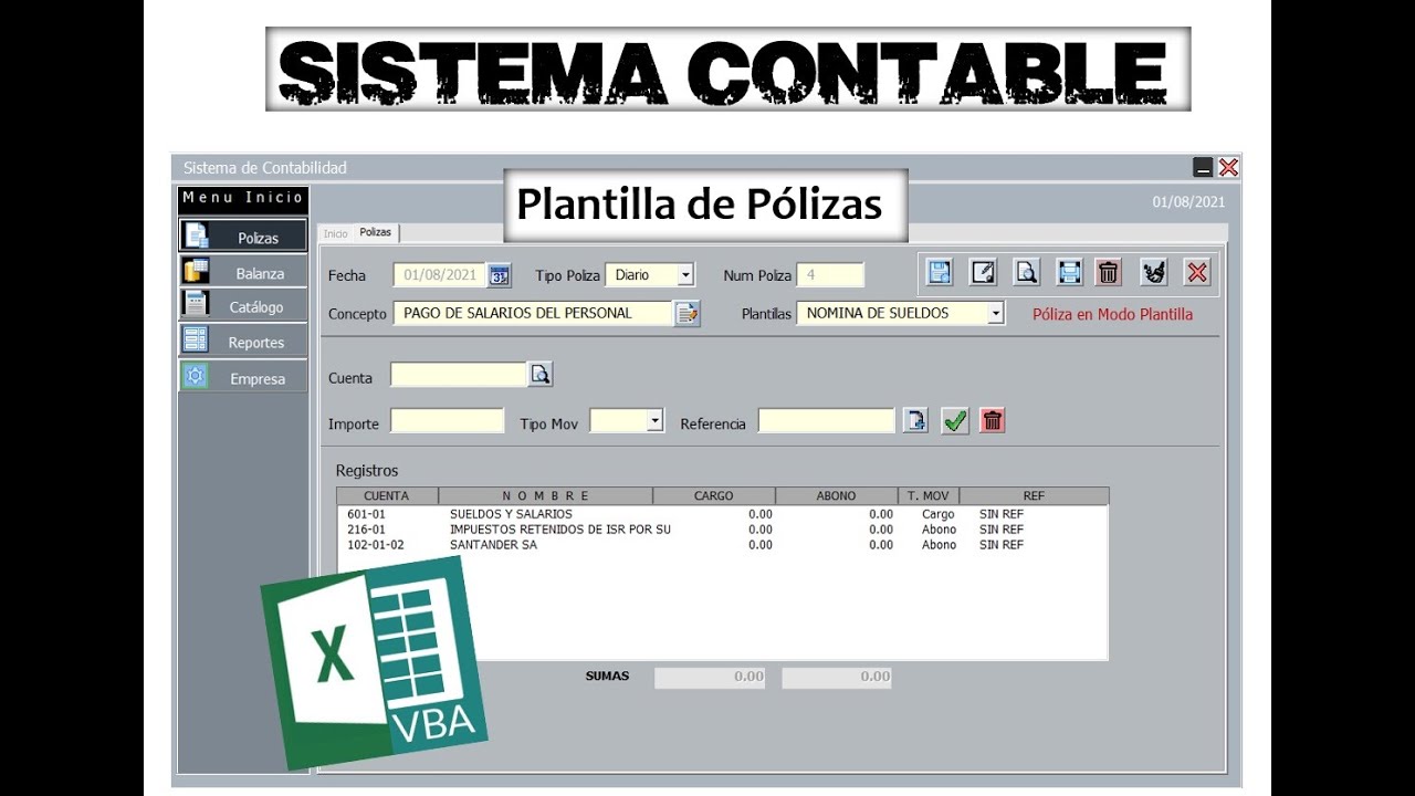 12. SISTEMA CONTABLE PLANTILLAS DE POLIZAS ️EXCEL-VBA - YouTube