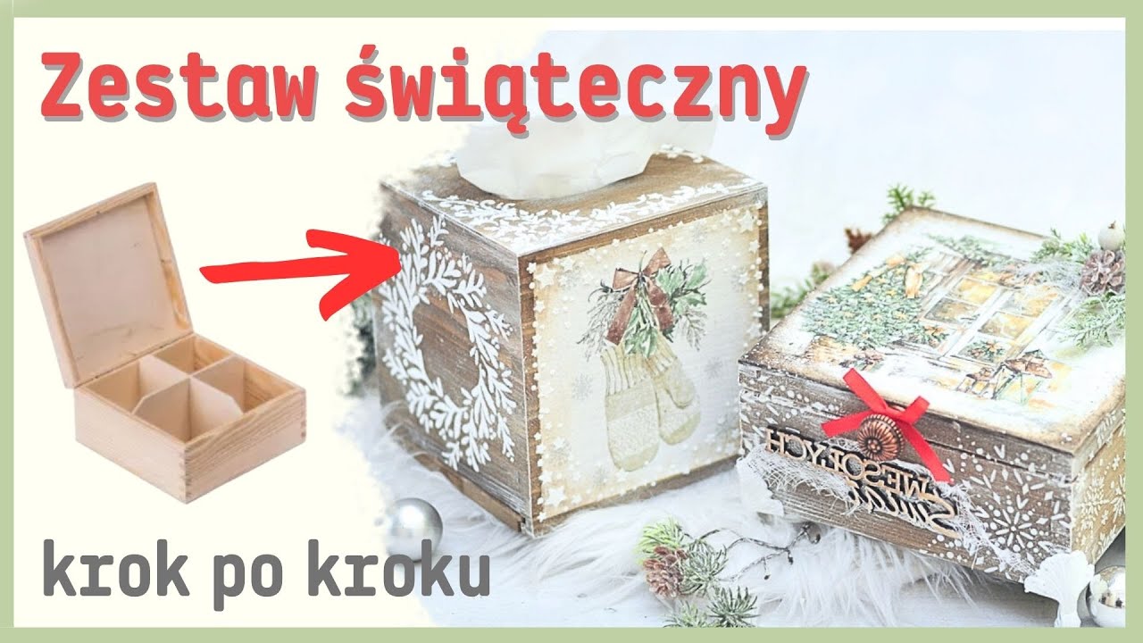 Decoupage zestaw na zimowy katar ;) Chustecznik, herbaciarka i dużo szablonów! No. 941