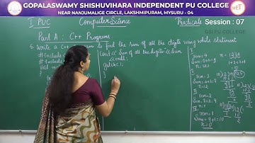 COMPUTER SCIENCE | 1st PUC | LABORATORY | SUM OF ALL THE DIGITS| EXP 07