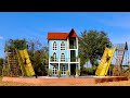 Build The Most Creative 3 Story Mud Villa And Tiles Swimming Pool With Palm Trees Branch Water Slide