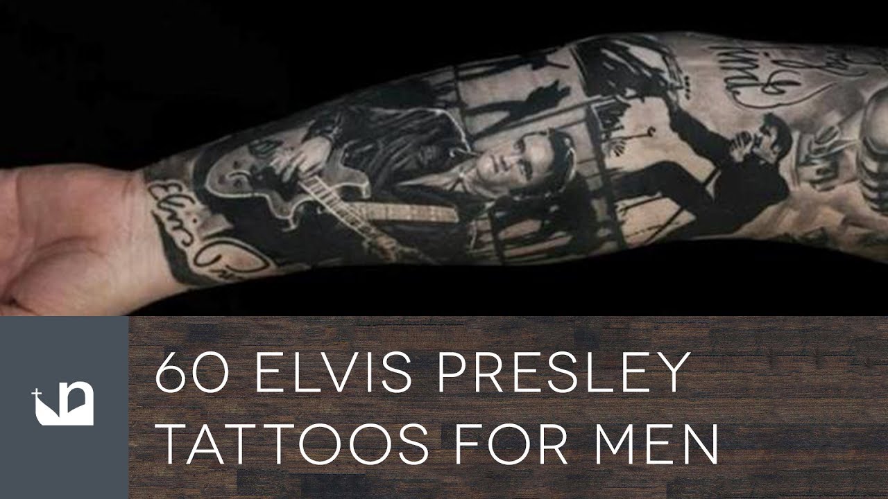 Line art Elvis portrait tattoo on the bicep