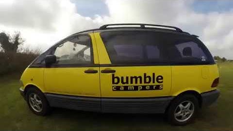 Daytime /nightime setup of a Bumble Camper