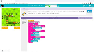 L25-4 |Code.org | Express-2021 | Lesson 25: Variables with the Bee | level 4