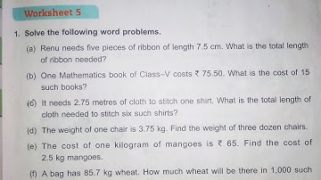 Dav Class 5 Math Unit 7 Worksheet 5 Multiplication & Division Of Decimals || @madhubanclasses