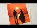 A Romantic couple on sea beach painting || Loving couple Sunset scenery painting ||