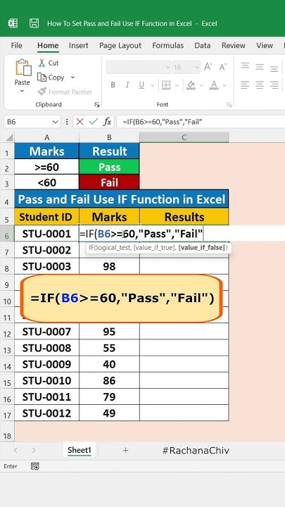 Pass and Fail were set by IF function in Excel #excelbasic #shorts # ...
