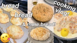 COOKING WITH ME VLOG Baking Rosemary Bread + Burger Buns, Cheesecake, Copycat Carrabbas, and more