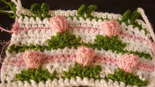 كروشيه غرزة الورد مع الاوراق نمط جديد ثلاثي الابعاد  Crochet pattern Flowers